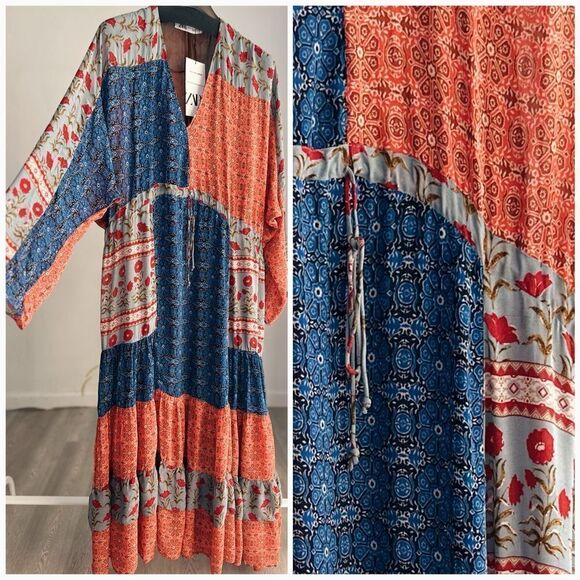 Zara Printed Patchwork Dress New - Picture 5 of 10